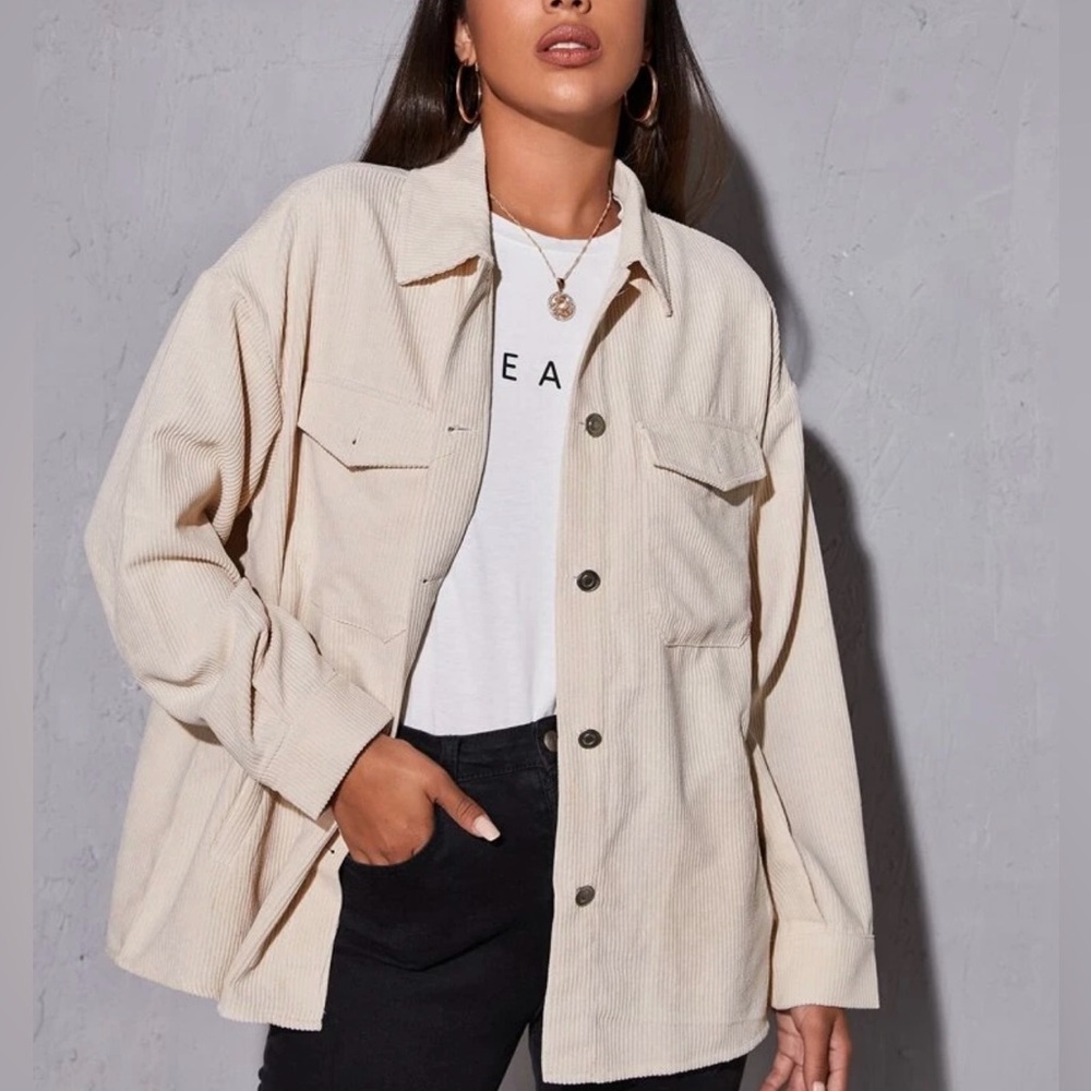 SHEIN Beige Corduroy Utility Jacket with pockets